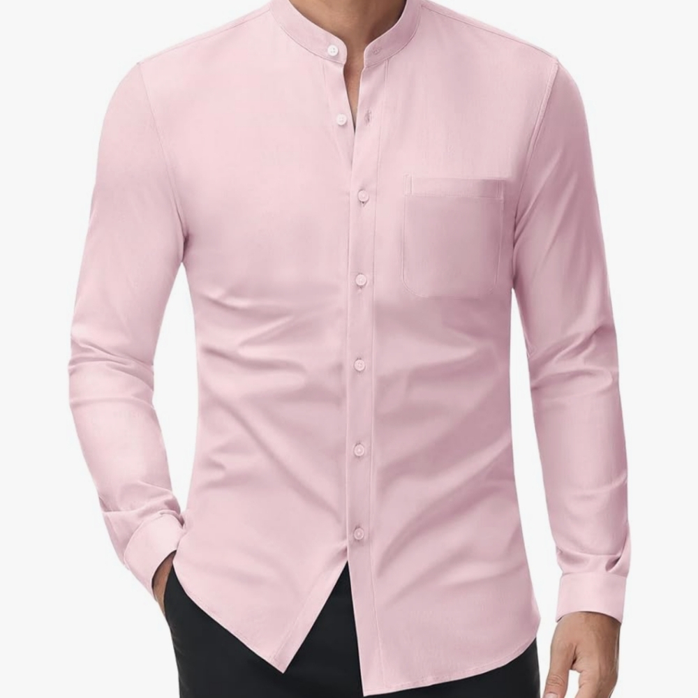 Band Collar Dress Shirts for Men 3x. 52 in around for pit to pit measurement.
